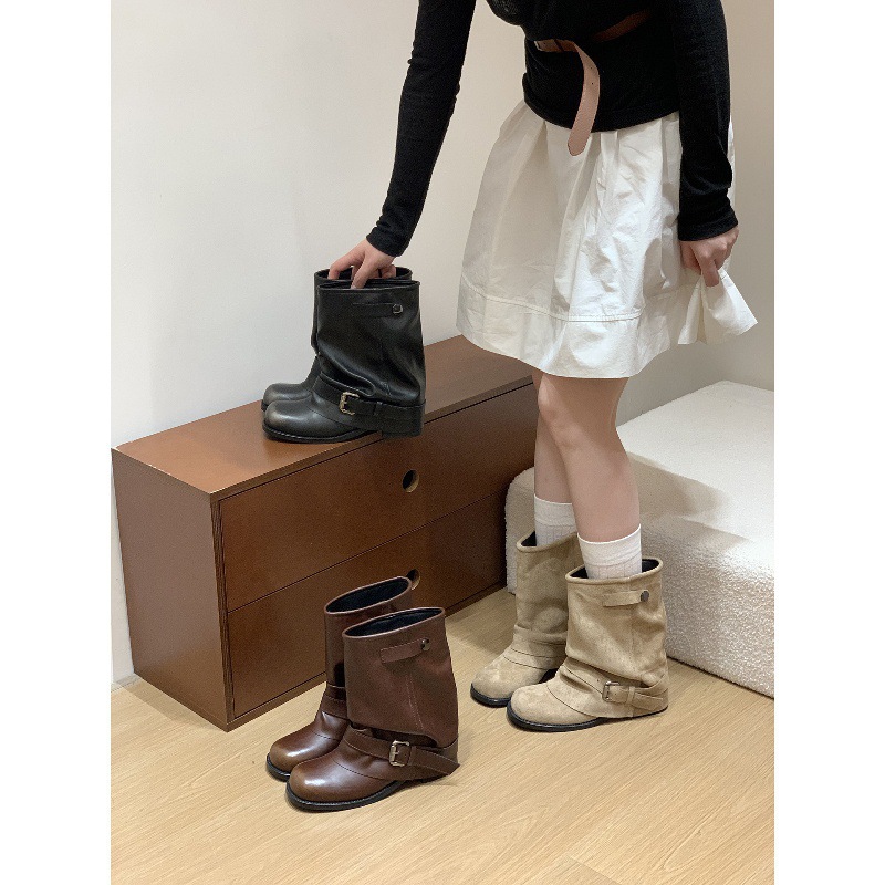 复古棕色马丁靴女鞋2025新款春秋单靴粗跟显瘦配裙子裤管靴短靴子