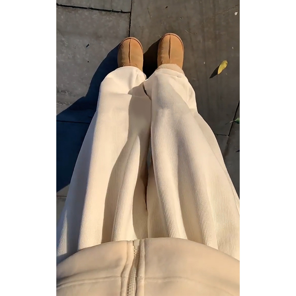 白色山本裤女秋冬季新款小个子休闲宽松灯芯绒阔腿裤垂感加绒裤子