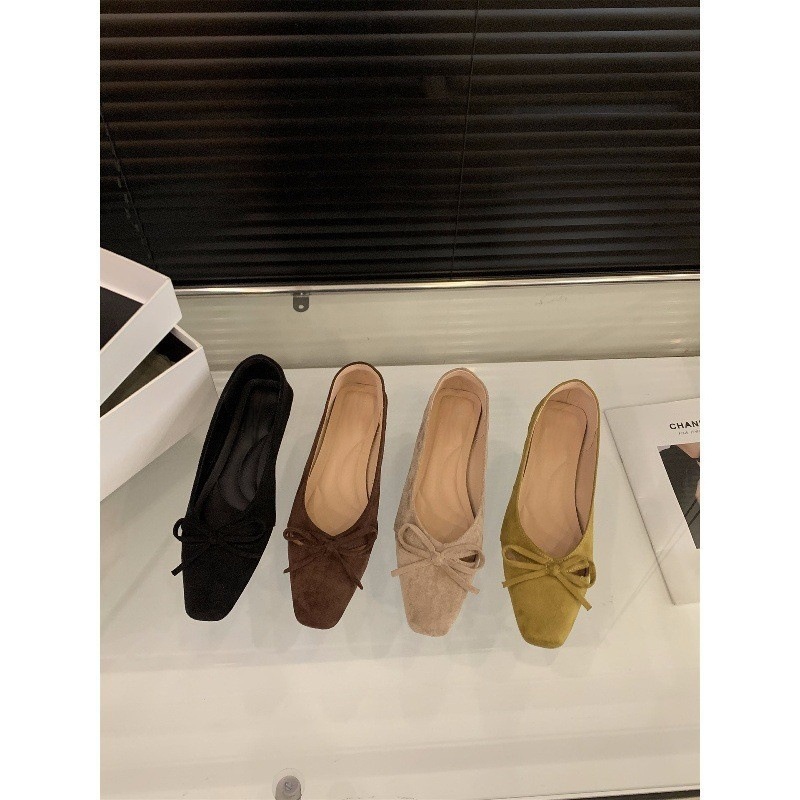 粗跟方头绒面蝴蝶结单鞋女鞋子2025春秋季芭蕾舞晚晚鞋法式通勤鞋