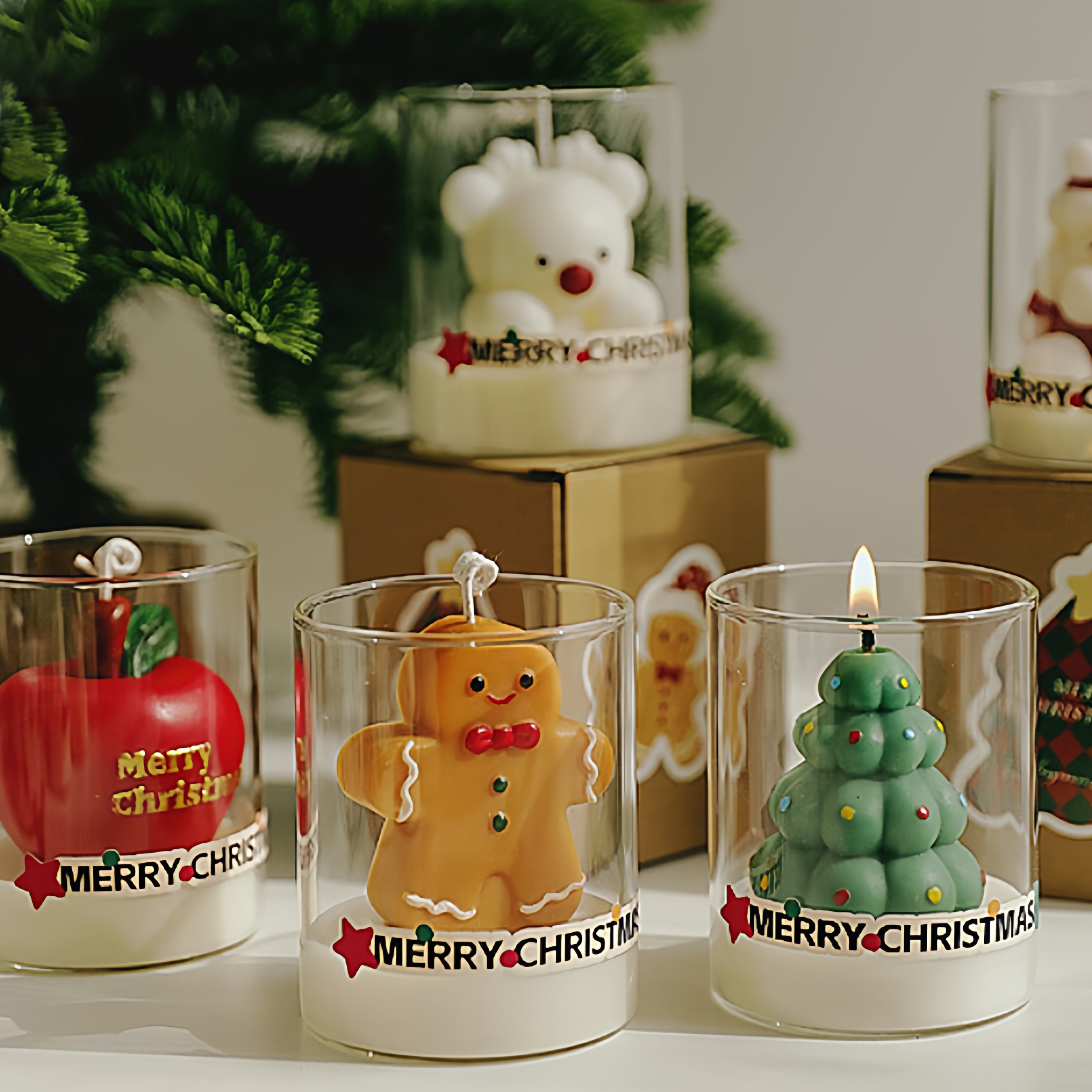 圣诞节香薰小礼物装饰品摆件创意香氛圣诞树苹果香薰蜡烛杯伴手礼