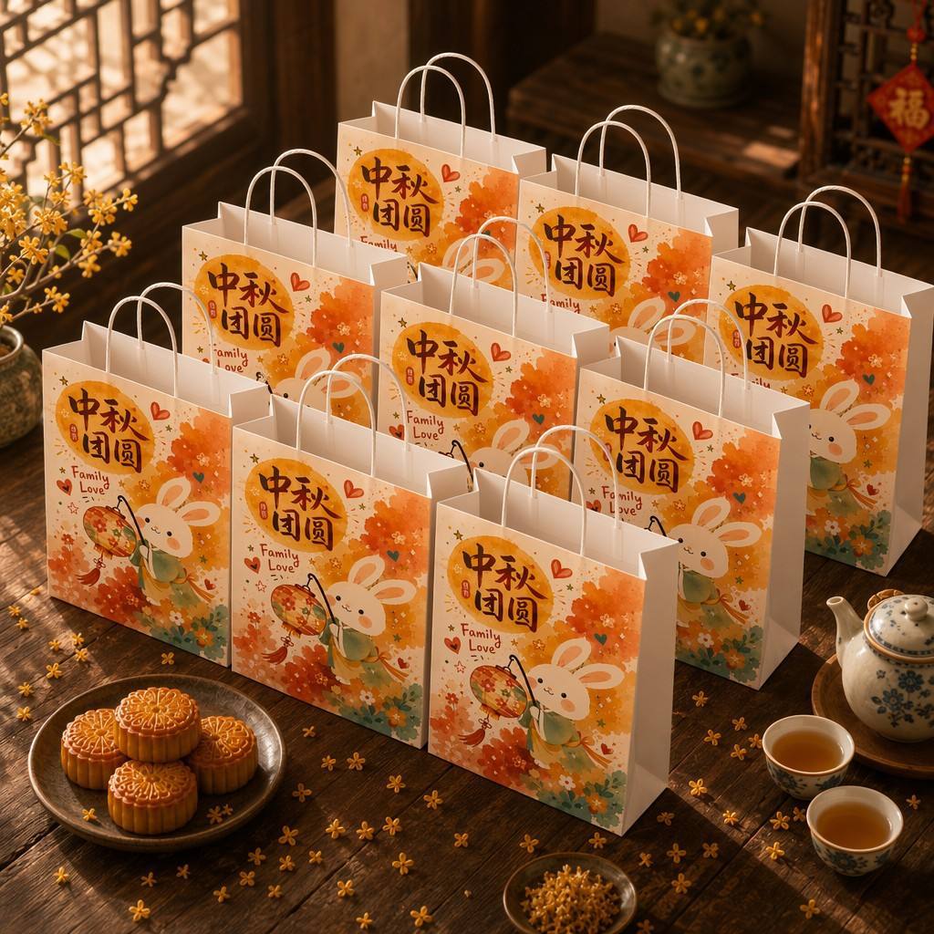2026新款中秋月饼手提袋国风礼品包装袋中秋月饼礼品袋牛皮纸袋子