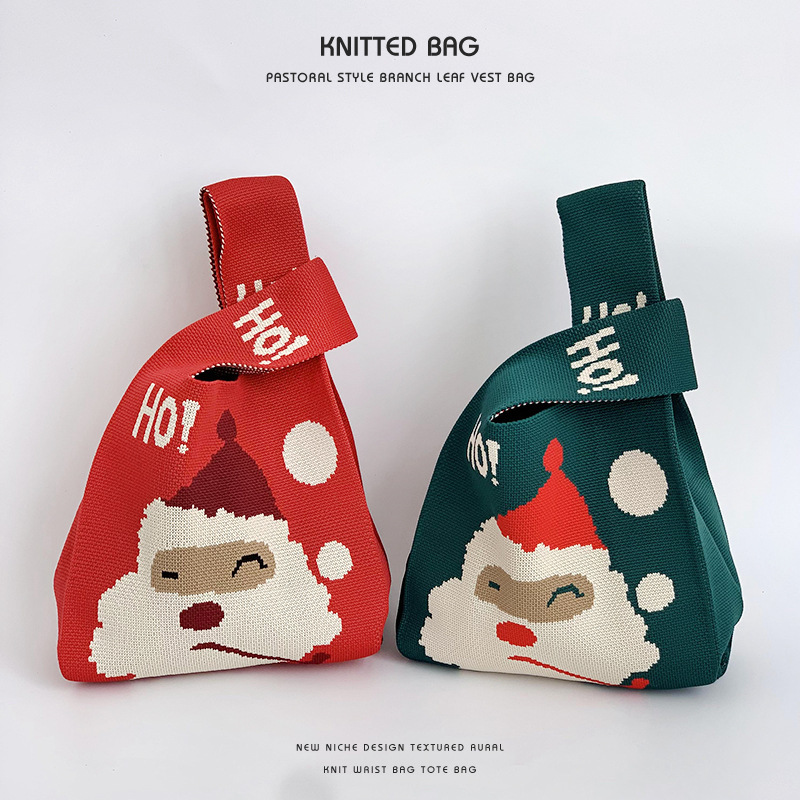 2024新款圣诞节礼品袋小方包女士手提包装礼物编织包针织单肩包包