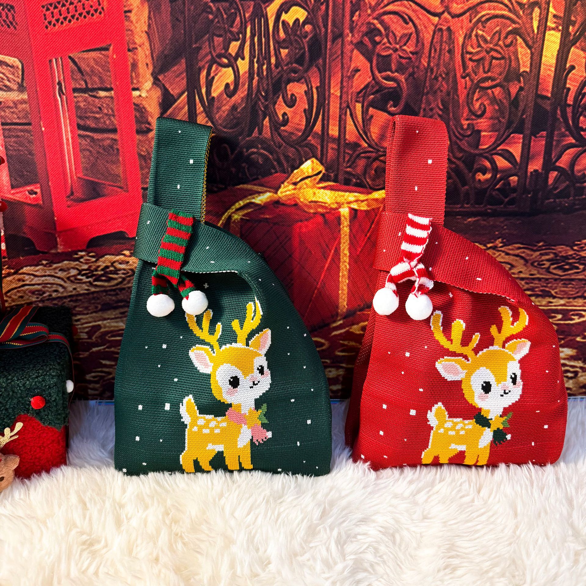 2025圣诞礼物袋针织包活动礼品编织包平安夜苹果袋手提包礼品袋子