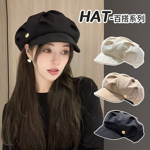 秋季云朵大帽檐帽子女日系显脸小八角帽黑色 画家休闲百搭贝雷帽