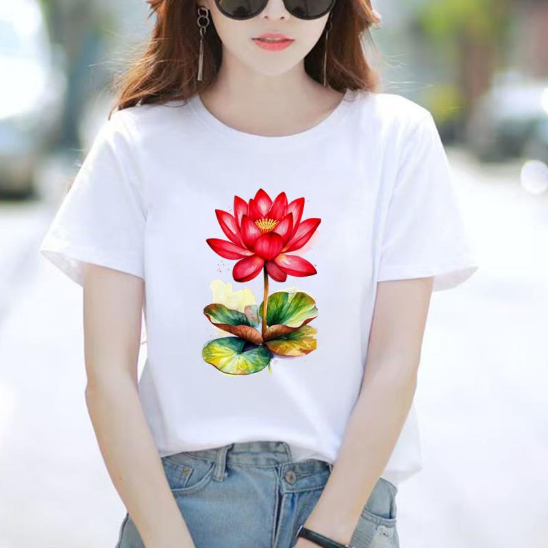 可爱花卉上衣圆领通勤打底短袖时尚女外穿洋气休闲夏季ins印花T恤