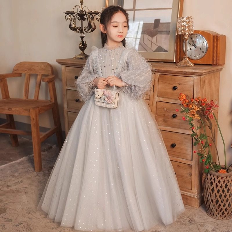 花童婚礼小女孩礼服女童高端生日公主裙儿童主持人钢琴演奏秋冬季