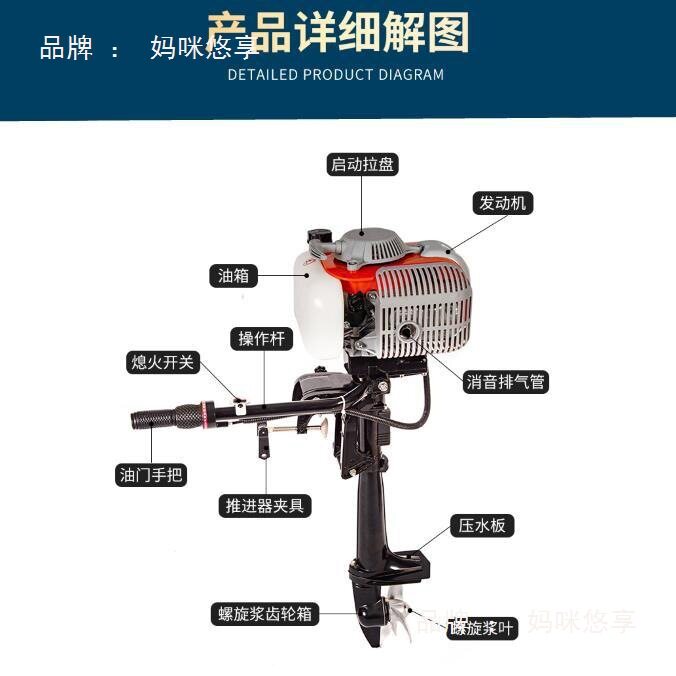 船外机推进器四冲程汽油挂浆机皮划艇塑料船用上推动器马达螺旋桨