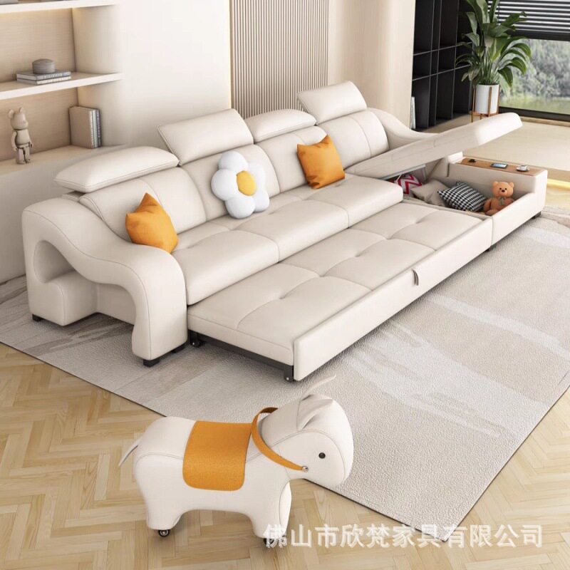 猫抓皮小户型折叠储物沙发床