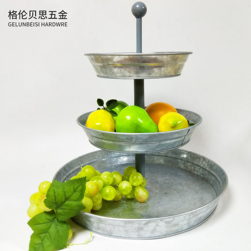 欧式多层铁皮水果盘家用客厅果篮三层蛋糕架两层果盘下午茶点心台