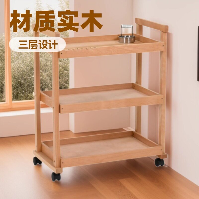 FSC商用可移动餐厅饭店移动木储存收纳床头柜小推车简约推车