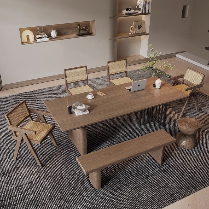 严选实木客厅会客茶桌工作室电脑桌大型长条书桌椅组合洽谈办公桌