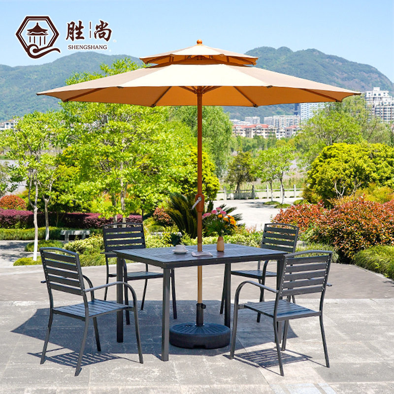 户外塑木防腐带伞桌椅套装