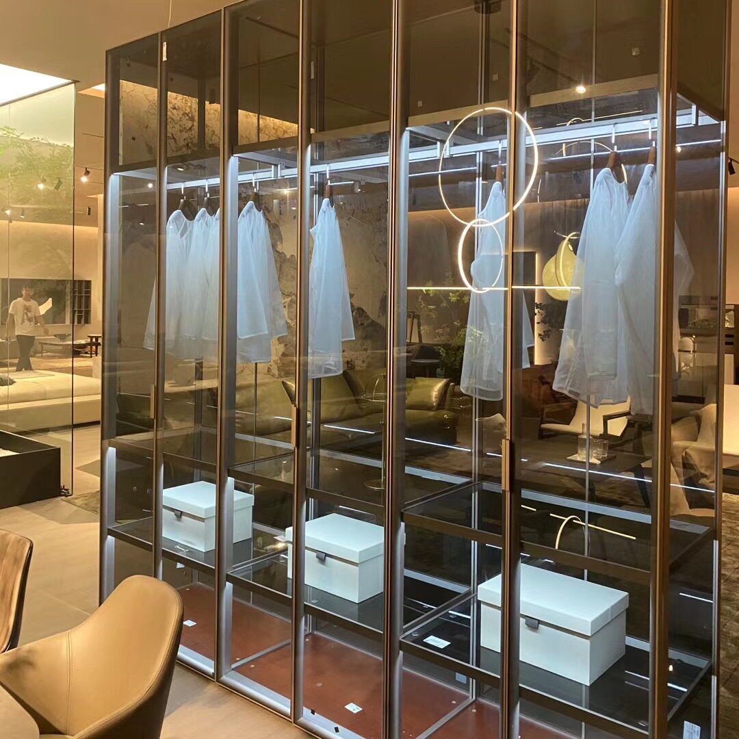 直销工程玻璃客厅收纳柜铝合金玻璃门钢化展示柜家用酒吧防尘酒柜
