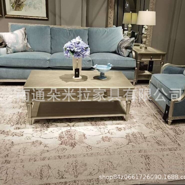 莫里印象美式乡村客厅时尚创意实木茶几现代橡木高级灰茶桌家具