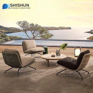 户外绳编沙发别墅庭院防水防晒柚木花园休闲家具室外阳台躺椅沙发