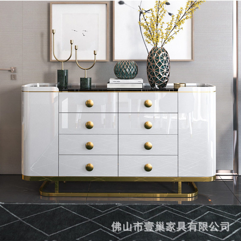 轻奢后现代餐边柜简约玄关柜大理石台面边柜家用储物柜工厂批发