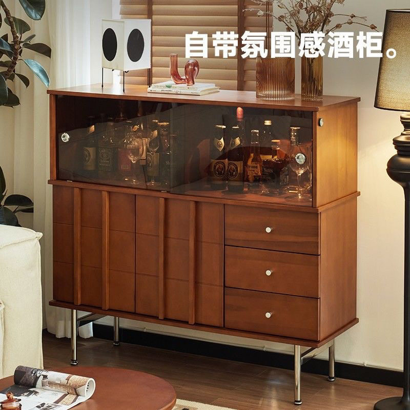 古风实木玻璃餐边酒柜小户型