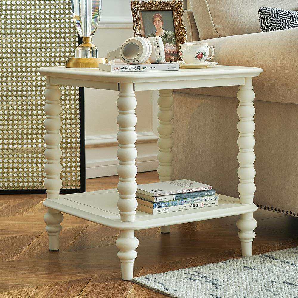 白色奶油风角几轻法式全实木边几客厅沙发旁边的边柜卧室床头方几