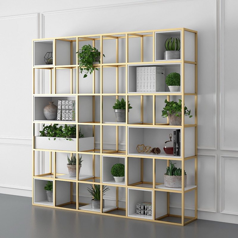 北欧实木置物架时尚玄关金色置物架现代简约家用小户型置物架书架