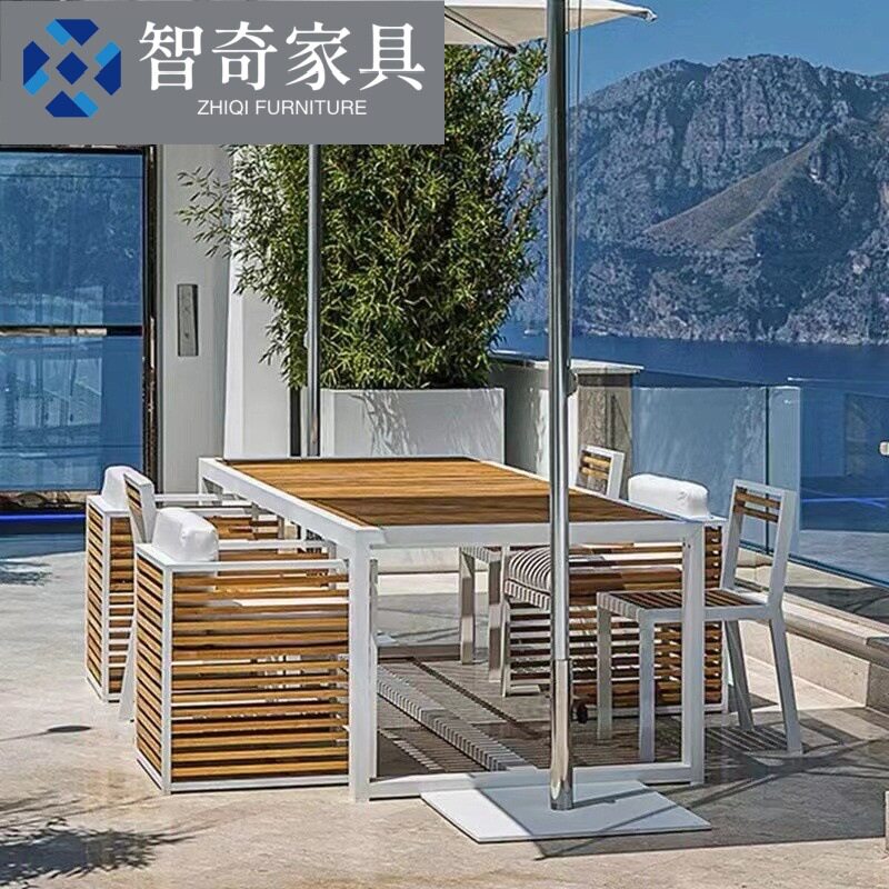 柚木户外桌椅组合休闲实木露天阳台别墅花园防水晒酒店室外家具