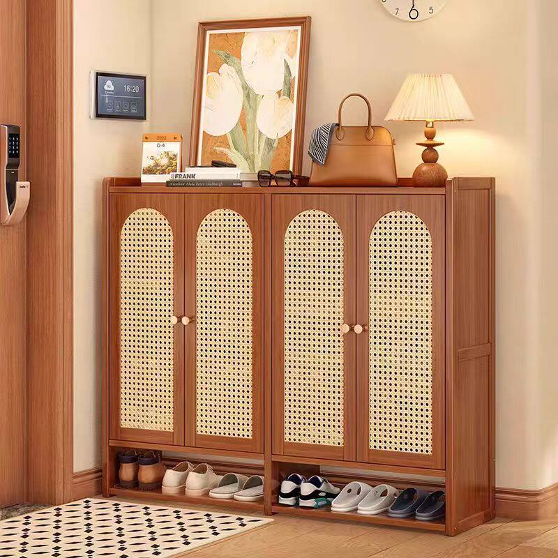 藤编鞋柜家用门口入户玄关柜大容量收纳储物柜一体靠墙鞋架子门外