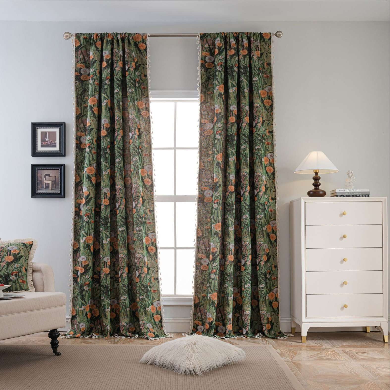 工厂法式复古成品窗帘绿色蒲公英提花全遮光隔热窗帘客厅卧室