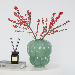 北欧绿色葡萄花瓶高级感轻奢简约现代插花摆件水培酒店样板间装 饰