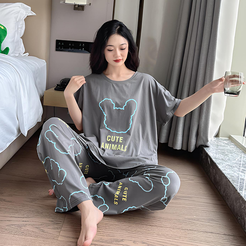 轩内美胖mm95棉短袖长裤春夏睡衣