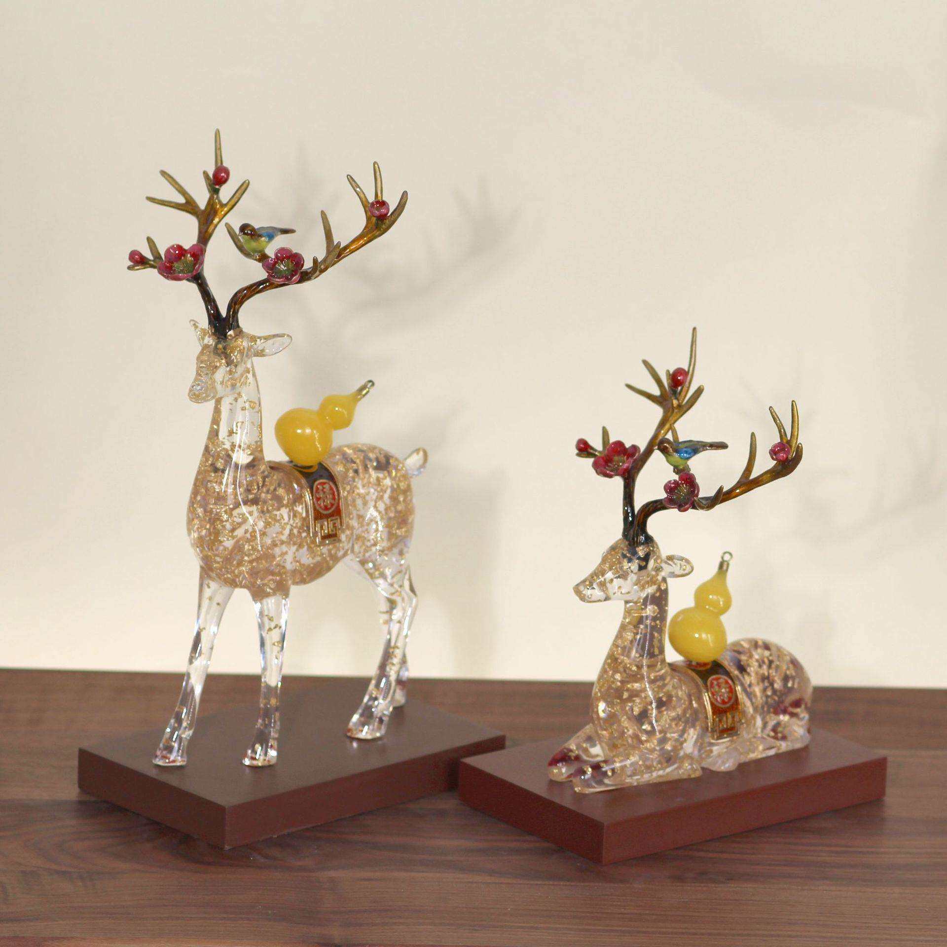 创意现代轻奢金色透明麋鹿客厅家具商铺装饰艺术摆件电视柜