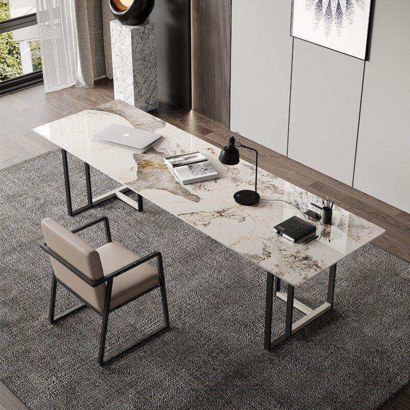 意式轻奢高端雪山白大理石岩板会议桌现代简约艺术会客洽谈桌