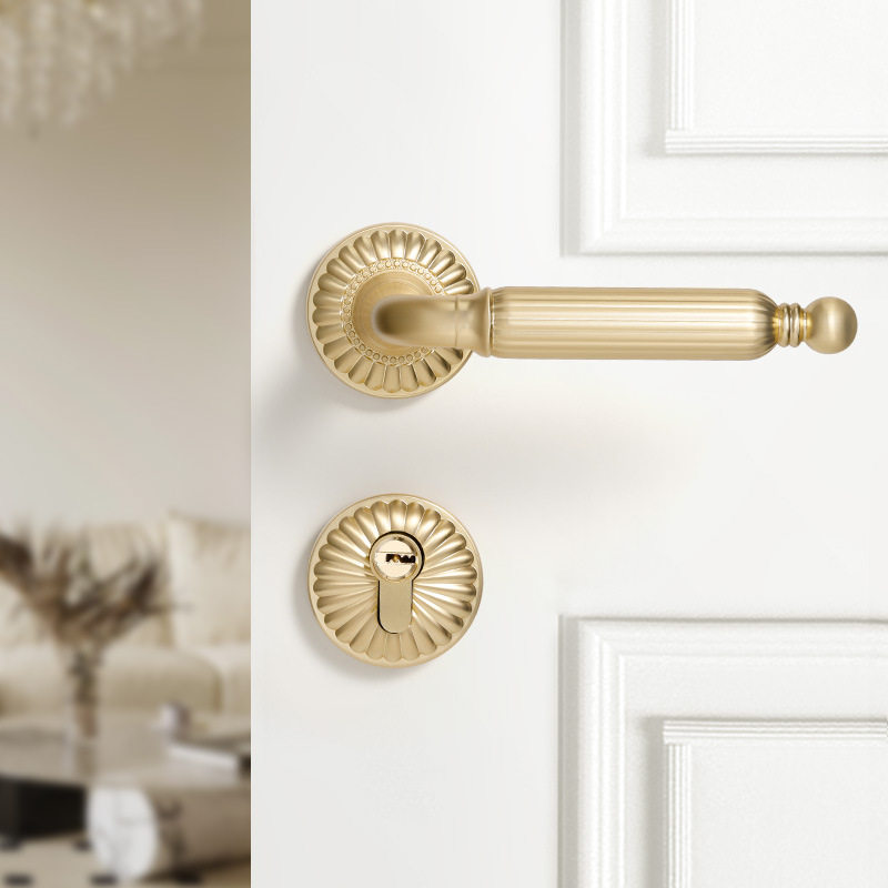 烁盾法式金色卧室门锁室内门把手静音磁吸复古美式分体家用木门锁