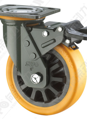 SUPO向荣8寸承重型带刹车工业橙色PU聚氨酯脚轮J07S-01D-200-222