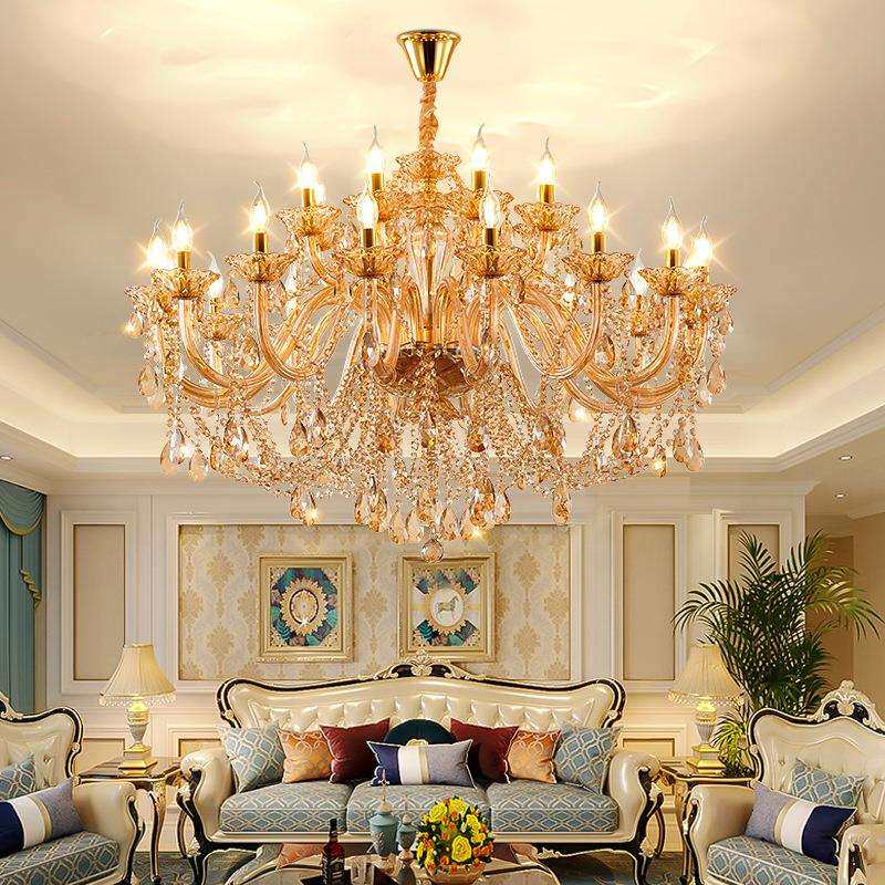 欧式蜡烛琥珀水晶吊灯奢华大气客厅卧室餐厅灯复式楼梯别墅大吊灯