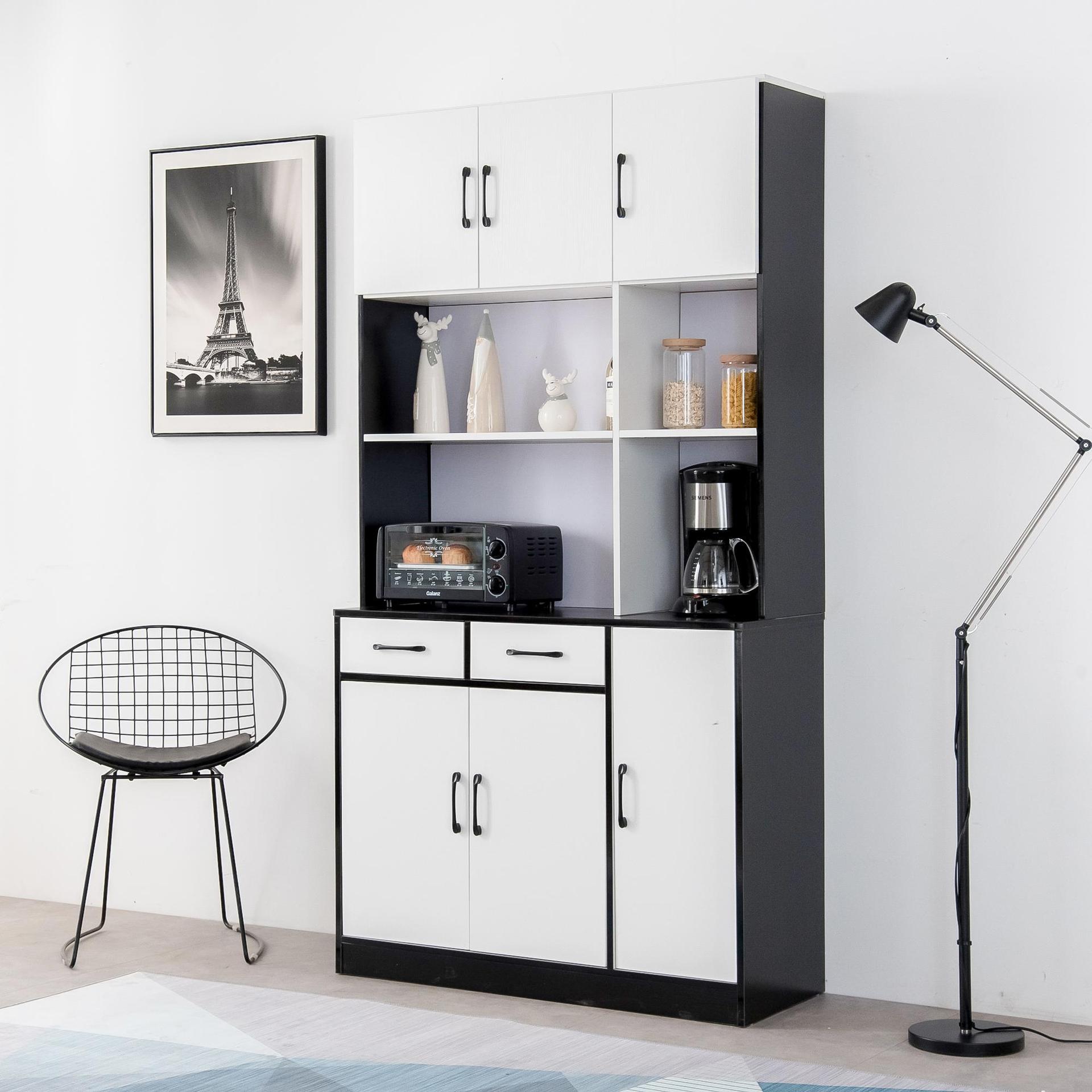 黑白餐边柜靠墙一体储物高柜