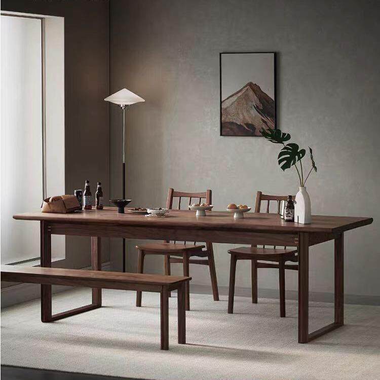 北欧简约实木餐桌北美黑胡桃木书房办公桌家用客厅长方形大板桌子