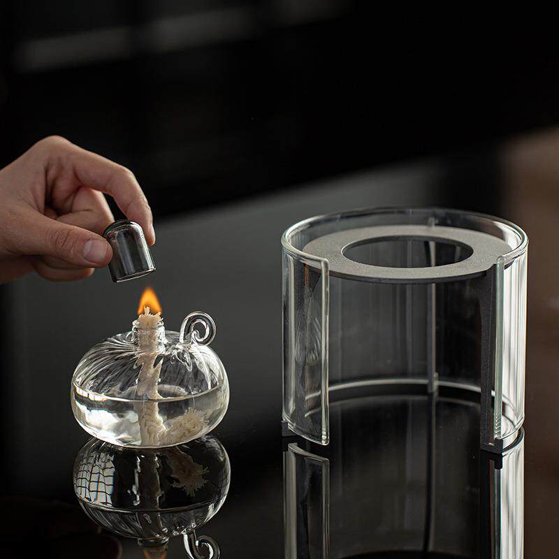 玻璃小清新火炉油灯创意家用温茶炉泡茶壶煮茶炉明火加热底座套装