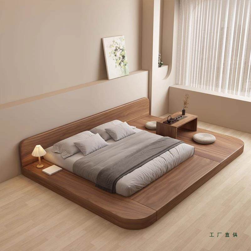 实木板多层板生态板圆弧圆角大床榻榻米床落地矮床地铺地台床定