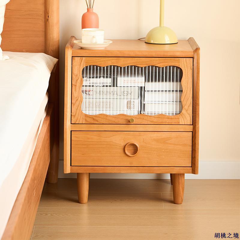 全实木樱桃木床头柜小户型收纳