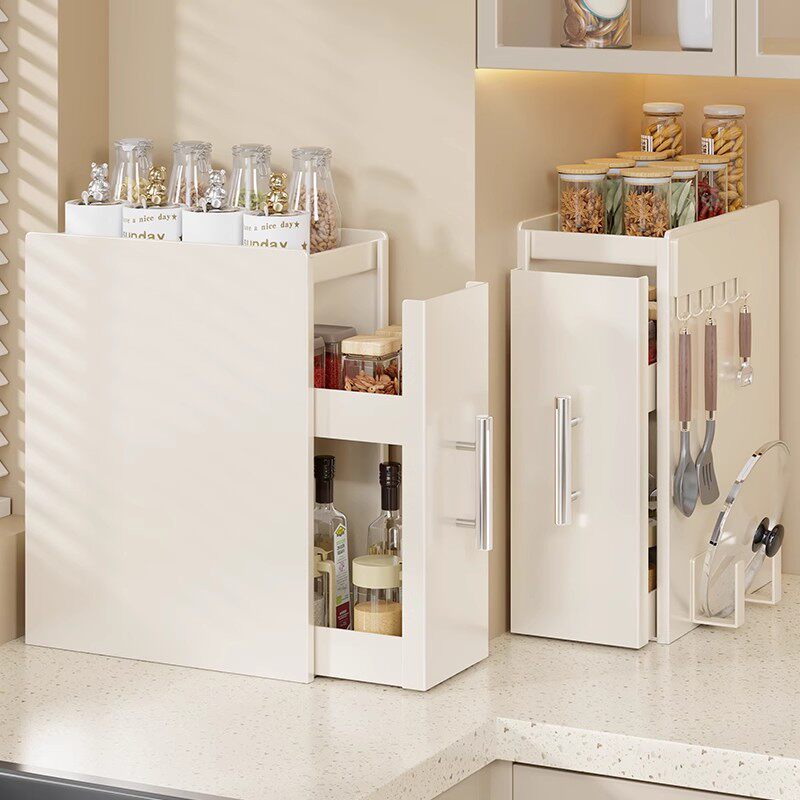 新款厨房窄款调料架台面抽拉式多层防尘收纳油盐酱醋调味料置物架