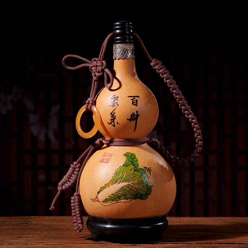 天然酒葫芦装酒摆件可装热水一斤装随身小酒瓶烙画大葫芦酒壶便携