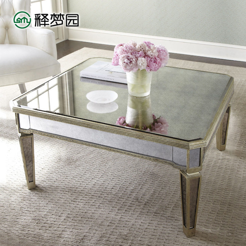 欧式新古典镜面茶几仿古金色咖啡桌网红镜面家具0810