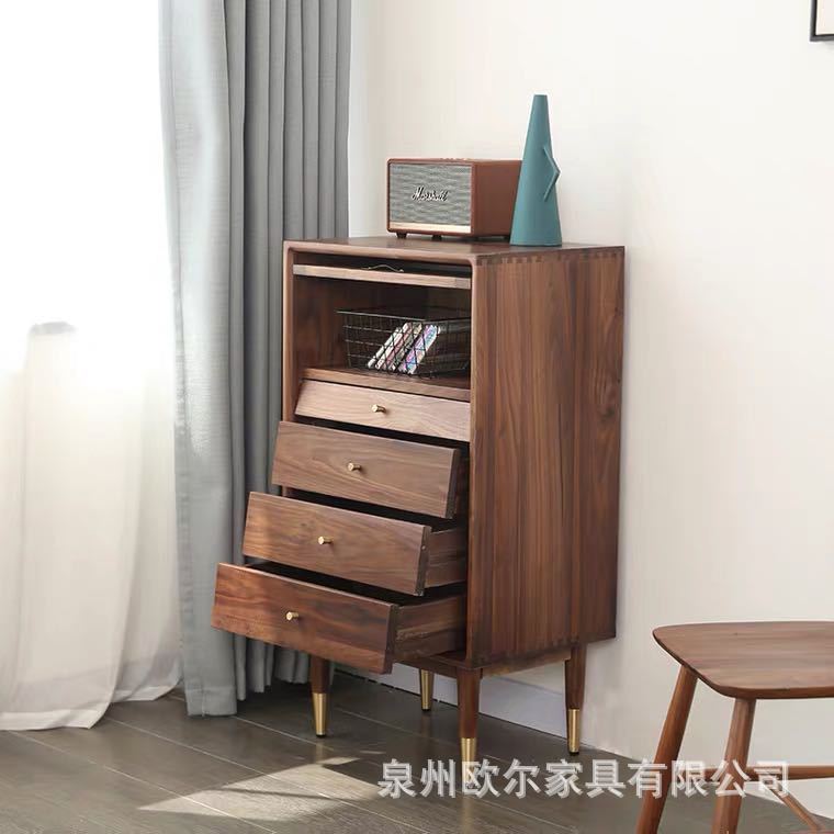 北欧实木五斗柜玻璃翻门收纳
