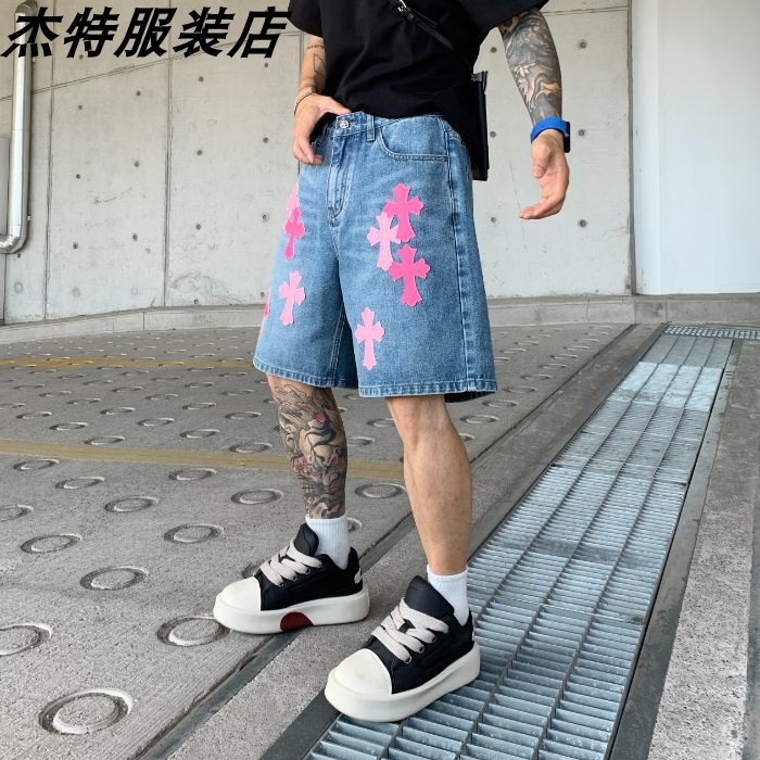 巴黎风潮牌美式复古十字架短裤