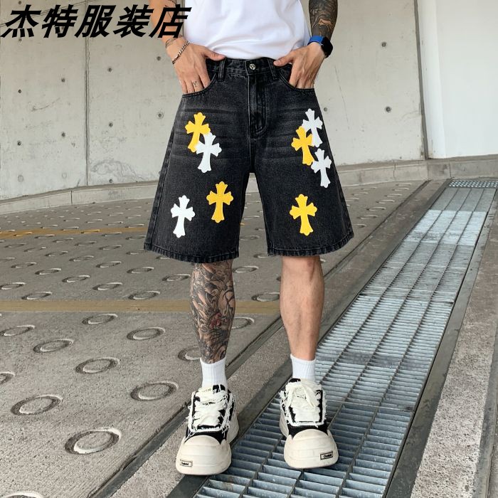 巴黎风潮牌美式复古十字架短裤