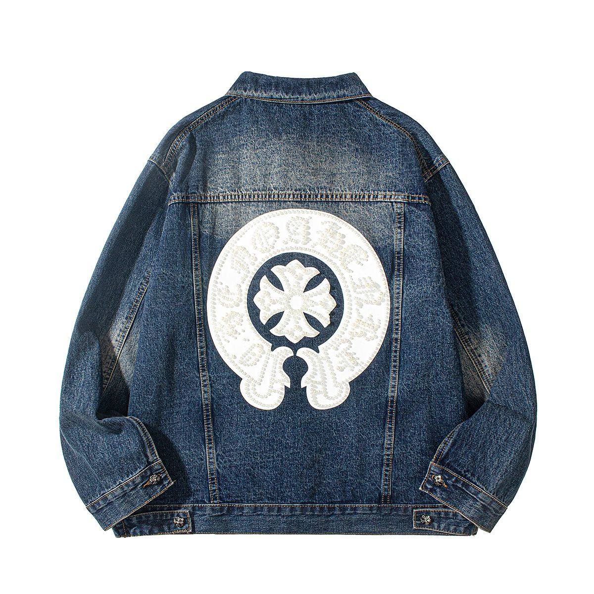 巴黎潮牌CH钉珠十字架字母设计复古牛仔外套男女情侣宽松翻领夹克,男装,牛仔外套,淘宝优惠券,粉丝福利购,淘宝优惠卷
