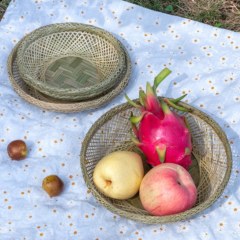 竹编镂空水果篮果盘手工筛子干果盘零食篮子馒头收纳筐竹筐竹制品