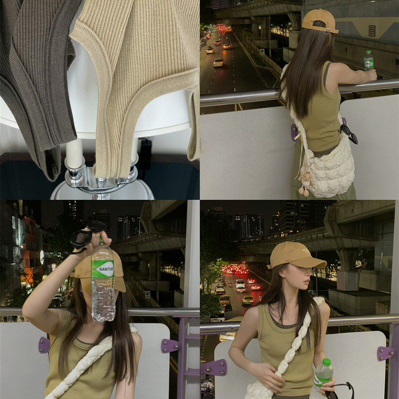 are U shop基础多色坑条针织背心女2024新款美式无袖外穿修身上衣