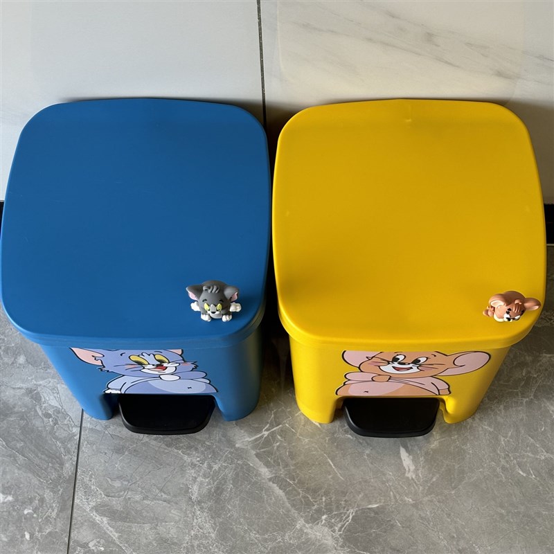 新款猫和老鼠卡通垃圾桶家用带盖厨房客厅可爱创意脚踏卫生间