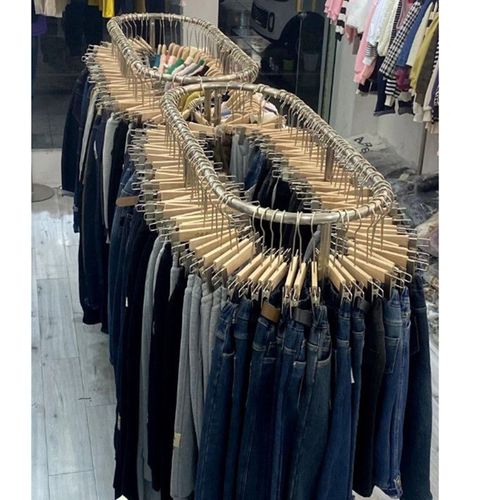服装店椭圆形中岛架展示架不锈钢挂衣架简约女装童装架双排陈列架