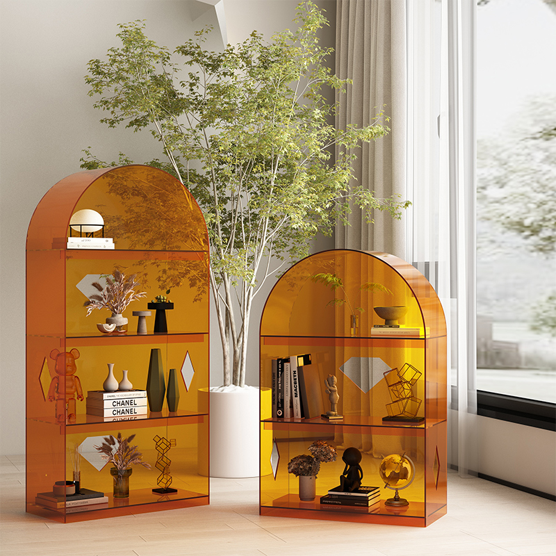 北欧亚克力书架拱形置物架客厅创意落地多层靠墙展示架子简约书柜